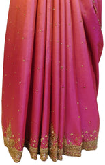 Pink Designer Wedding Partywear Silk Thread Zari Stone Cutdana Hand Embroidery Work Bridal Saree Sari E378