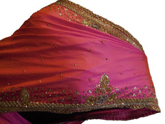 Pink Designer Wedding Partywear Silk Thread Zari Stone Cutdana Hand Embroidery Work Bridal Saree Sari E378
