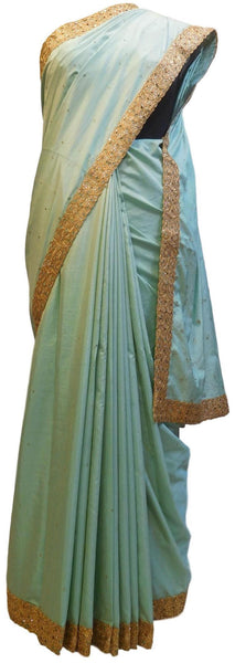 Blue Designer Wedding Partywear Silk Zari Stone Hand Embroidery Work Bridal Saree Sari E380
