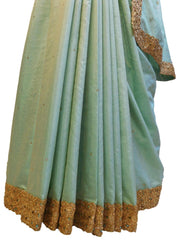 Blue Designer Wedding Partywear Silk Zari Stone Hand Embroidery Work Bridal Saree Sari E380
