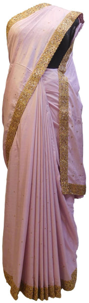 Pink Designer Wedding Partywear Silk Zari Stone Hand Embroidery Work Bridal Saree Sari E381