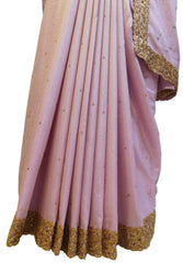 Pink Designer Wedding Partywear Silk Zari Stone Hand Embroidery Work Bridal Saree Sari E381