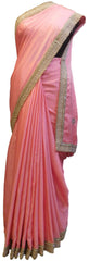 Pink Designer Wedding Partywear Satin Silk Cutdana Beads Pearl Zari Stone Hand Embroidery Work Bridal Saree Sari PSE384