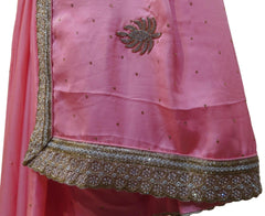 Pink Designer Wedding Partywear Satin Silk Cutdana Beads Pearl Zari Stone Hand Embroidery Work Bridal Saree Sari PSE384