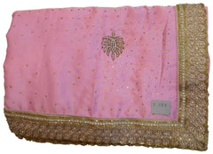 Pink Designer Wedding Partywear Satin Silk Cutdana Beads Pearl Zari Stone Hand Embroidery Work Bridal Saree Sari E385