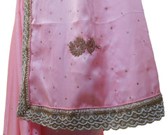 Pink Designer Wedding Partywear Satin Silk Cutdana Beads Pearl Zari Stone Hand Embroidery Work Bridal Saree Sari E386