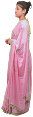 Pink Designer Wedding Partywear Satin Silk Cutdana Beads Pearl Zari Stone Hand Embroidery Work Bridal Saree Sari PSE384