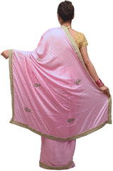 Pink Designer Wedding Partywear Satin Silk Cutdana Beads Pearl Zari Stone Hand Embroidery Work Bridal Saree Sari PSE384