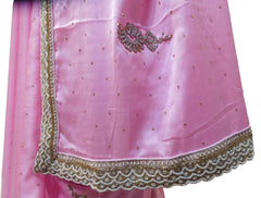 Pink Designer Wedding Partywear Satin Silk Cutdana Beads Pearl Zari Stone Hand Embroidery Work Bridal Saree Sari E388