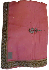 Pink Designer Wedding Partywear Satin Silk Cutdana Beads Pearl Zari Stone Hand Embroidery Work Bridal Saree Sari E390