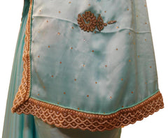 Blue Designer Wedding Partywear Satin Silk Cutdana Beads Pearl Zari Stone Hand Embroidery Work Bridal Saree Sari PSE391
