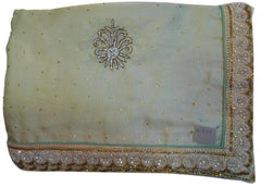 Green Designer Wedding Partywear Satin Silk Cutdana Beads Pearl Zari Stone Hand Embroidery Work Bridal Saree Sari E392