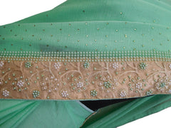 Green Designer Wedding Partywear Georgette Hand Embroidery Pearl Stone Beads Work Kolkata Saree Sari E396