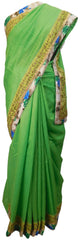 Green Designer Wedding Partywear Silk Zari Beads Cutdana Hand Embroidery Work Floral Printed Border Bridal Saree Sari E397