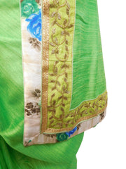 Green Designer Wedding Partywear Silk Zari Beads Cutdana Hand Embroidery Work Floral Printed Border Bridal Saree Sari E397