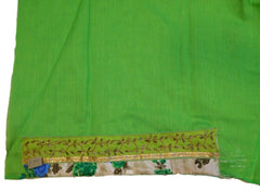 Green Designer Wedding Partywear Silk Zari Beads Cutdana Hand Embroidery Work Floral Printed Border Bridal Saree Sari E397