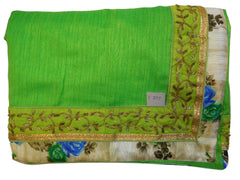 Green Designer Wedding Partywear Silk Zari Beads Cutdana Hand Embroidery Work Floral Printed Border Bridal Saree Sari E397