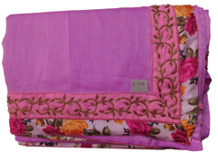 Lavender Designer Wedding Partywear Silk Zari Beads Cutdana Hand Embroidery Work Floral Printed Border Bridal Saree Sari E398