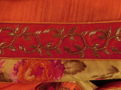 Orange Designer Wedding Partywear Silk Zari Beads Cutdana Hand Embroidery Work Floral Printed Border Bridal Saree Sari E399