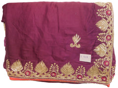 Wine Designer Wedding Partywear Satin Silk Cutdana Beads Bullion Zari Thread Hand Embroidery Work Bridal Saree Sari E401
