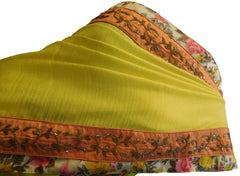 Yellow Designer Wedding Partywear Silk Zari Beads Cutdana Hand Embroidery Work Floral Printed Border Bridal Saree Sari E403