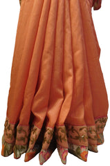 Peach Designer Wedding Partywear Silk Zari Beads Cutdana Hand Embroidery Work Floral Printed Border Bridal Saree Sari E404