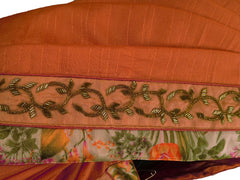 Peach Designer Wedding Partywear Silk Zari Beads Cutdana Hand Embroidery Work Floral Printed Border Bridal Saree Sari E404