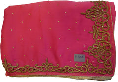 Pink & Peach Designer Wedding Partywear Georgette Hand Embroidery Thread Stone Beads Work Kolkata Cutwork Border Saree Sari PSE405