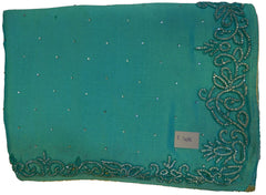 Turquoise Designer Wedding Partywear Georgette Hand Embroidery Thread Stone Beads Work Kolkata Cutwork Border Saree Sari E406