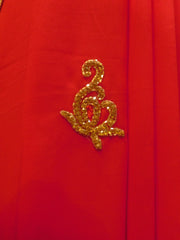 Red Designer Wedding Partywear Georgette Hand Embroidery Thread Stone Beads Work Kolkata Cutwork Border Saree Sari PSE407