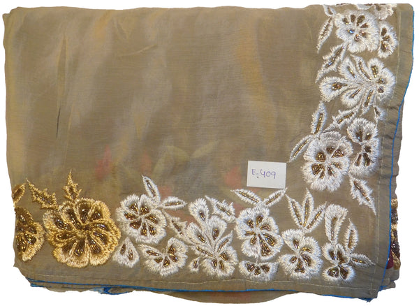 Grey Designer Wedding Partywear Crepe (Chinon) Hand Embroidery Thread Zari Cutdana Work Kolkata Cutwork Border Saree Sari E409