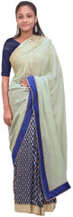 Grey & Blue Designer Wedding Partywear Georgette (Viscos) Hand Embroidery Zari Mirror Cutdana Stone Work Kolkata Saree Sari E415