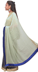 Grey & Blue Designer Wedding Partywear Georgette (Viscos) Hand Embroidery Zari Mirror Cutdana Stone Work Kolkata Saree Sari E415