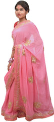 Pink Designer Wedding Partywear Georgette (Viscos) Hand Embroidery Gota Work Kolkata Saree Sari E418