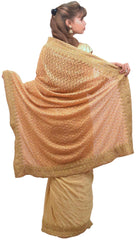 Beige Designer Wedding Partywear Net & Crepe (Jackard) Hand Embroidery Stone Thread Zari Work Kolkata Saree Sari E423