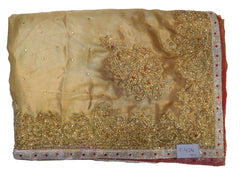 Golden & Red Designer Wedding Partywear Georgette & Net Hand Embroidery Stone Bullion Zari Work Kolkata Saree Sari E424