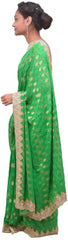 Green Designer Wedding Partywear Georgette (Viscos) Zari Cutdana Stone Hand Embroidery Work Bridal Saree Sari E426