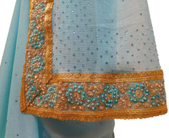 Blue Designer Wedding Partywear Georgette Hand Embroidery Thread Stone Zari Work Kolkata Saree Sari E434
