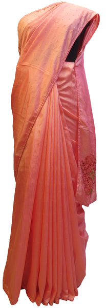 Gajari Designer Wedding Partywear Silk Hand Embroidery Thread Pearl Zari Work Kolkata Saree Sari E435
