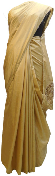 Beige Designer Wedding Partywear Silk Hand Embroidery Thread Pearl Zari Work Kolkata Saree Sari E436