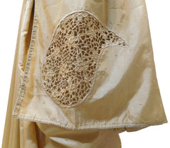 Beige Designer Wedding Partywear Silk Hand Embroidery Thread Pearl Zari Work Kolkata Saree Sari E436