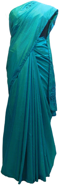 Turquoise Designer Wedding Partywear Silk Hand Embroidery Thread Pearl Zari Work Kolkata Saree Sari E437