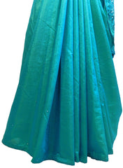 Turquoise Designer Wedding Partywear Silk Hand Embroidery Thread Pearl Zari Work Kolkata Saree Sari E437