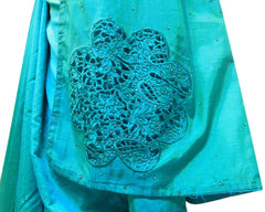 Turquoise Designer Wedding Partywear Silk Hand Embroidery Thread Pearl Zari Work Kolkata Saree Sari E437