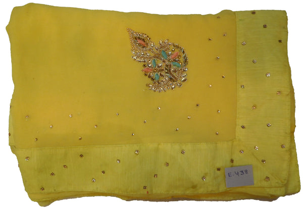 Yellow Designer Wedding Partywear Georgette (Viscos) Hand Embroidery Thread Bullion Beads Cutdana Stone Work Kolkata Saree Sari E438