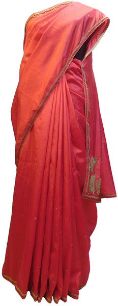 Gajari Designer Wedding Partywear Silk Hand Embroidery Thread Beads Stone Work Kolkata Saree Sari E440