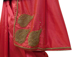 Gajari Designer Wedding Partywear Silk Hand Embroidery Thread Beads Stone Work Kolkata Saree Sari PSE440
