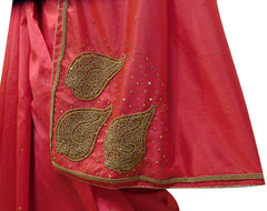 Gajari Designer Wedding Partywear Silk Hand Embroidery Thread Beads Stone Work Kolkata Saree Sari E440