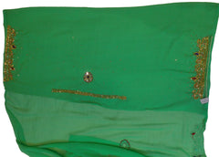 Green Designer Wedding Partywear Georgette Hand Embroidery Cutdana Mirror Thread Stone Beads Work Kolkata Saree Sari E441
