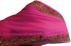 Pink Designer Wedding Partywear Georgette Hand Embroidery Cutdana Mirror Thread Stone Beads Work Kolkata Saree Sari E442